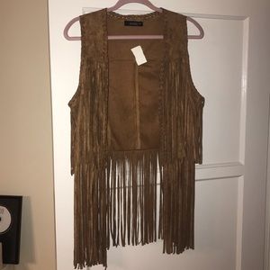Faux suede fringe vest